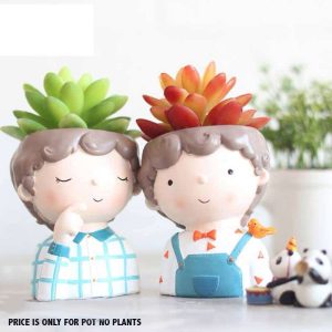 CUTE BOY & GIRL PAIR RESIN POT